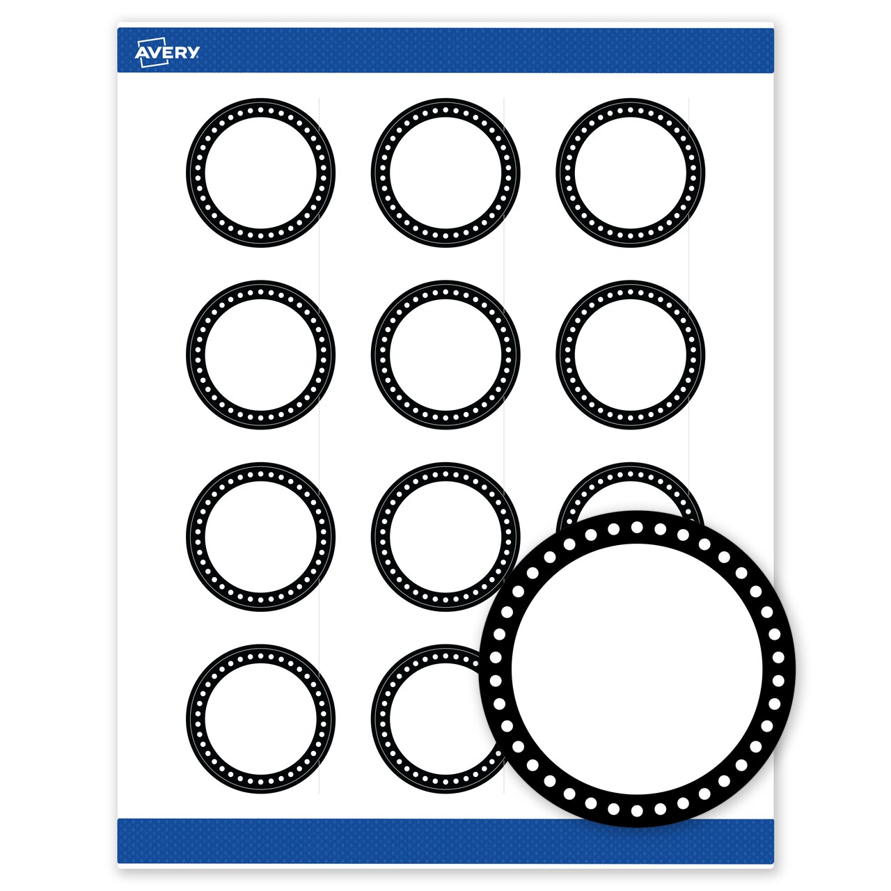 Avery Printable Round Labels with Sure Feed Technology, Black & White Polka Dots Design, 2" Diameter, Matte White Permanent Labels, Laser/Inkjet, 120 Total, Great for Product Labels